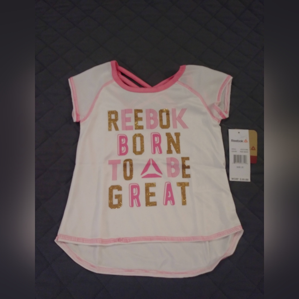 Reebok White and Pink Graphic Tee